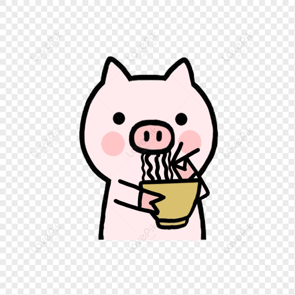 Hand Painted Cute Pig Happy Eating Noodles Free PNG And Clipart Image For  Free Download - Lovepik | 401167299