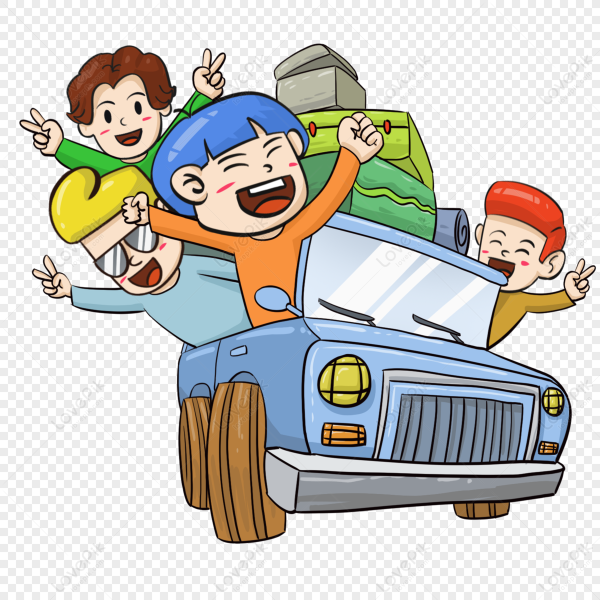 hand painted self driving family trip, self-driving, family, spring png white transparent