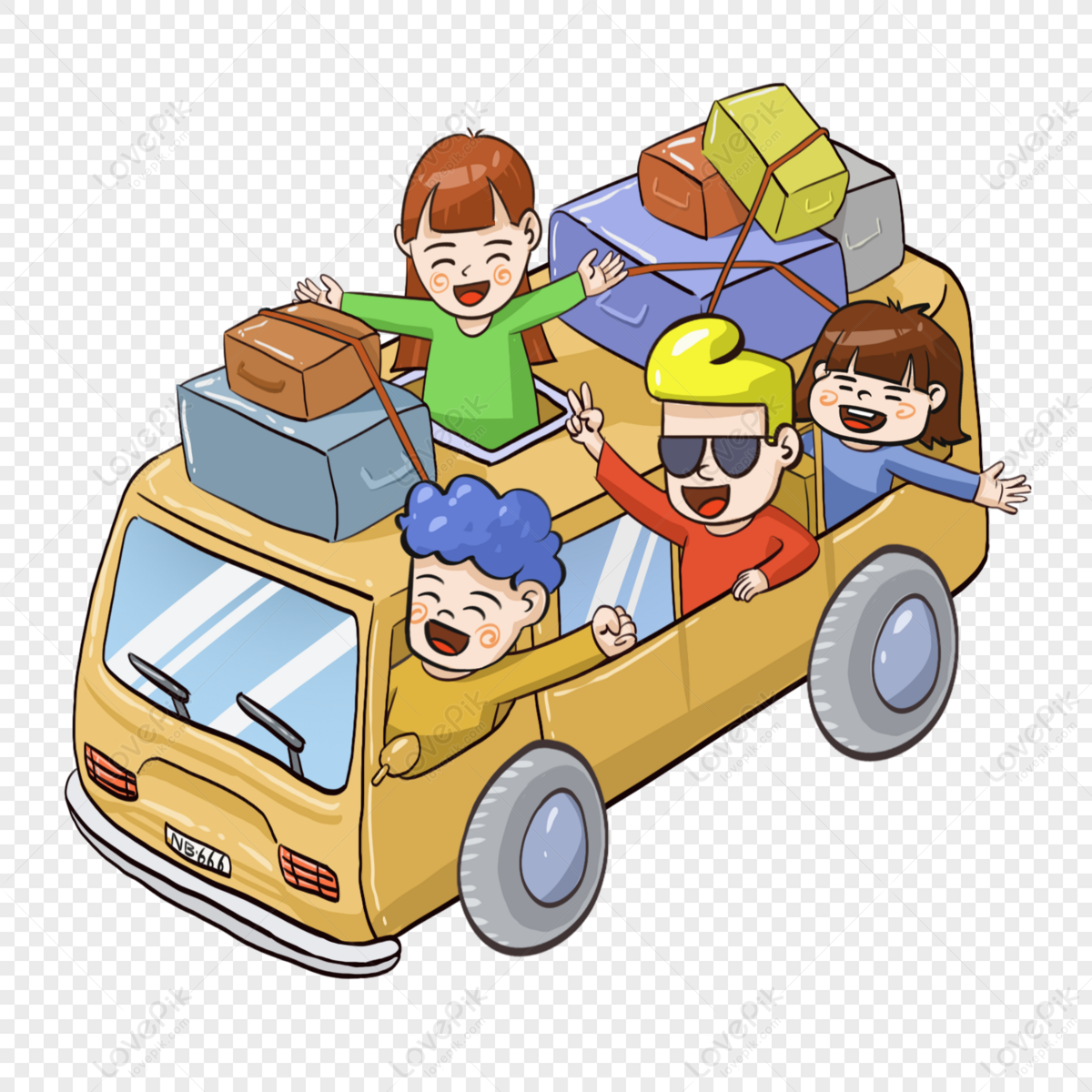 hand painted self driving family trip, self-driving, family, spring png hd transparent image