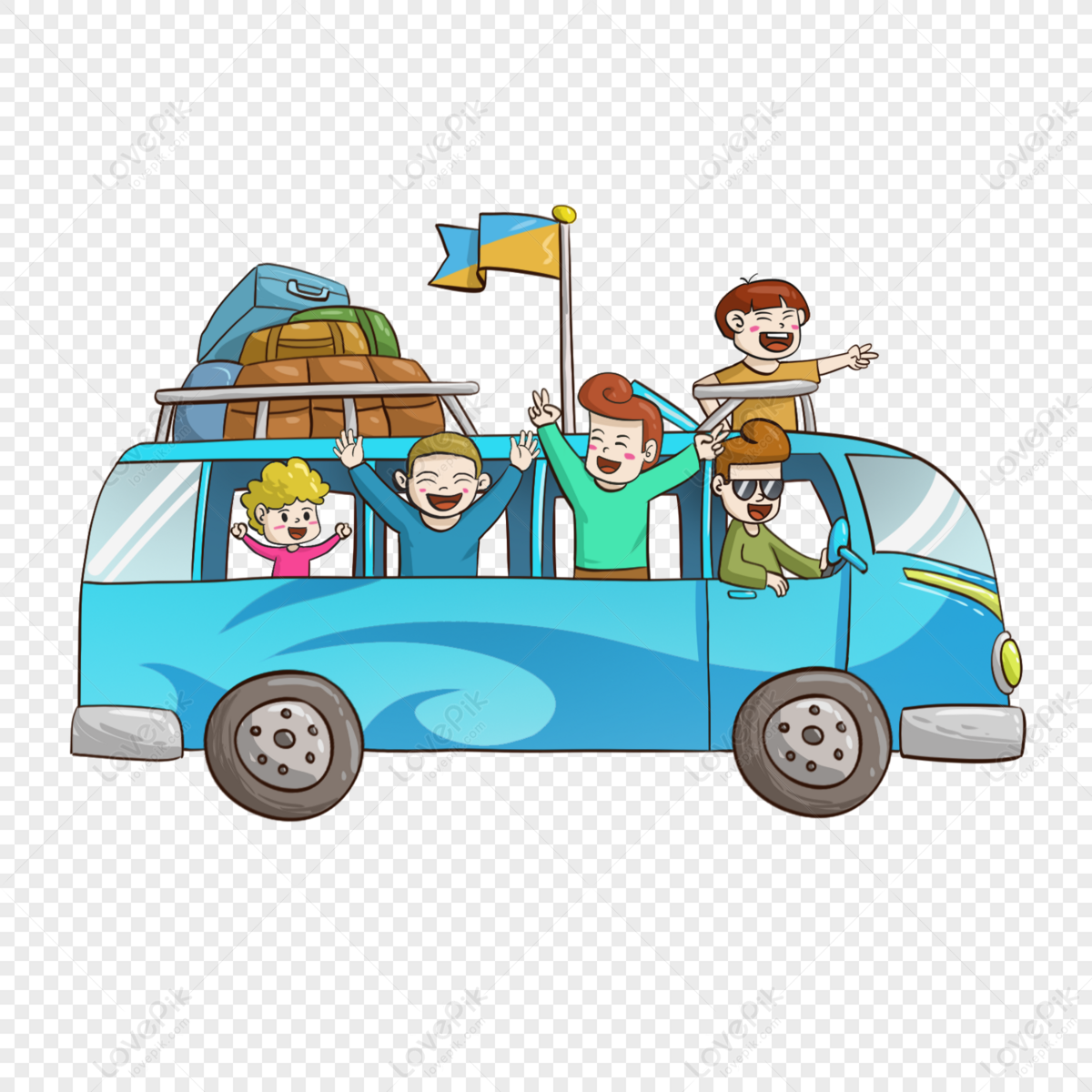 hand painted self driving family trip, self-driving, family, spring png image