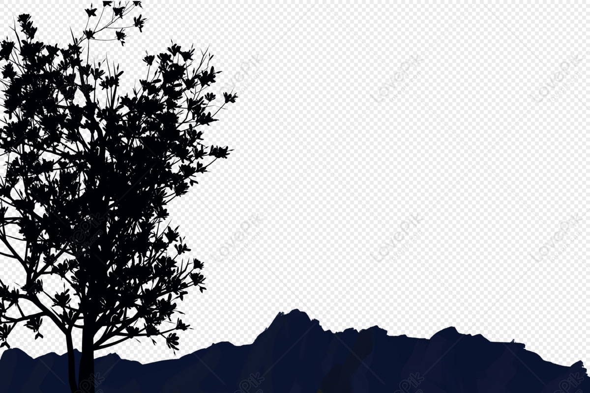 mountain tree silhouette, tree, mountain, cut-free free png