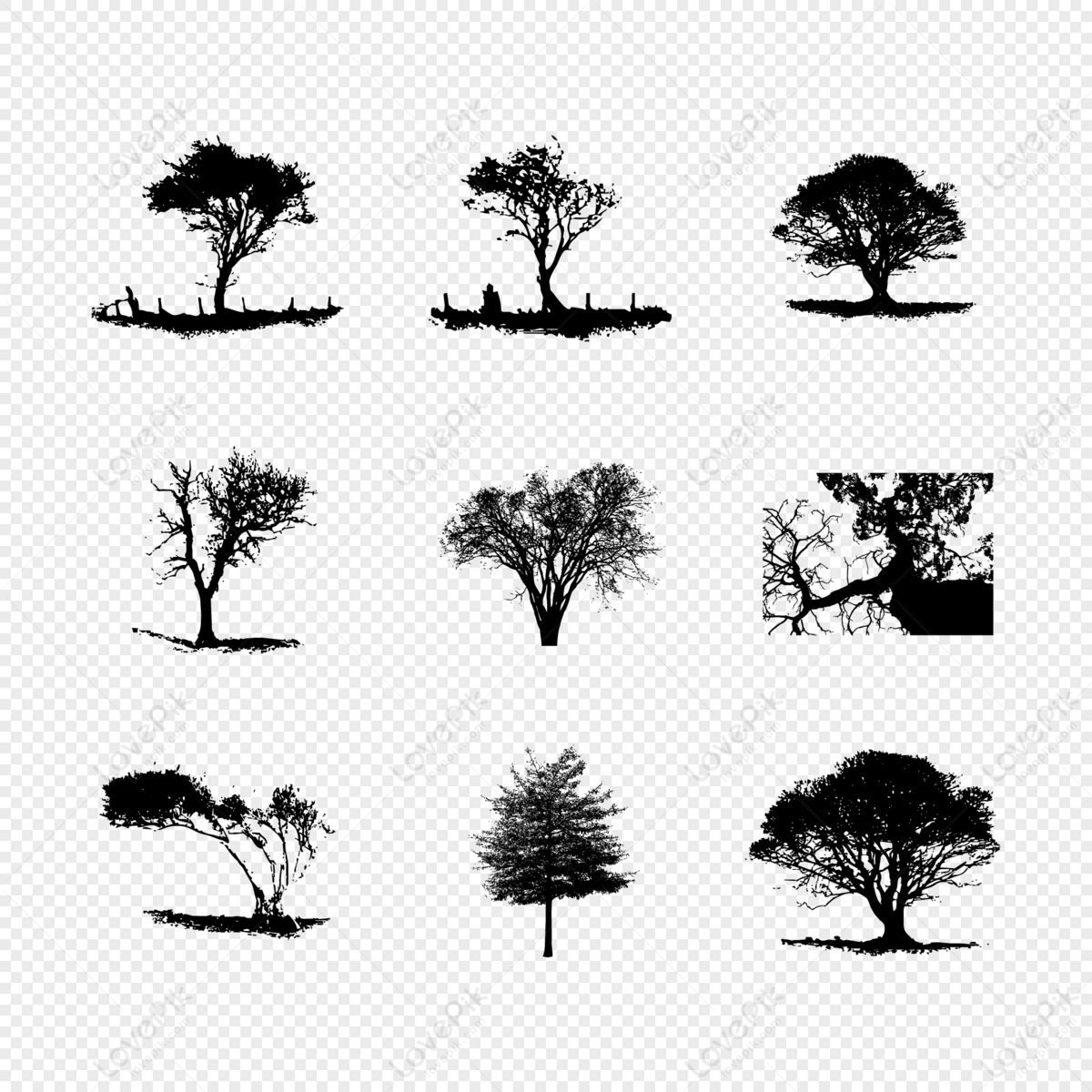 tree silhouette vector, tree, vector silhouette, night tree png image