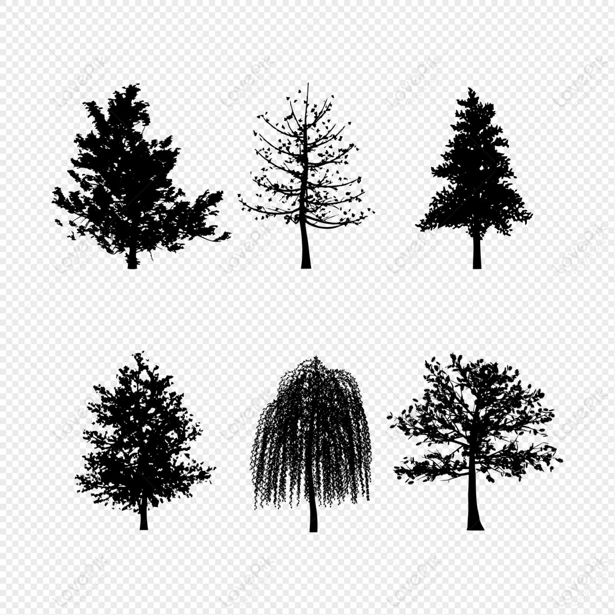 Tree silhouette vector, tree, vector silhouette, willow png image