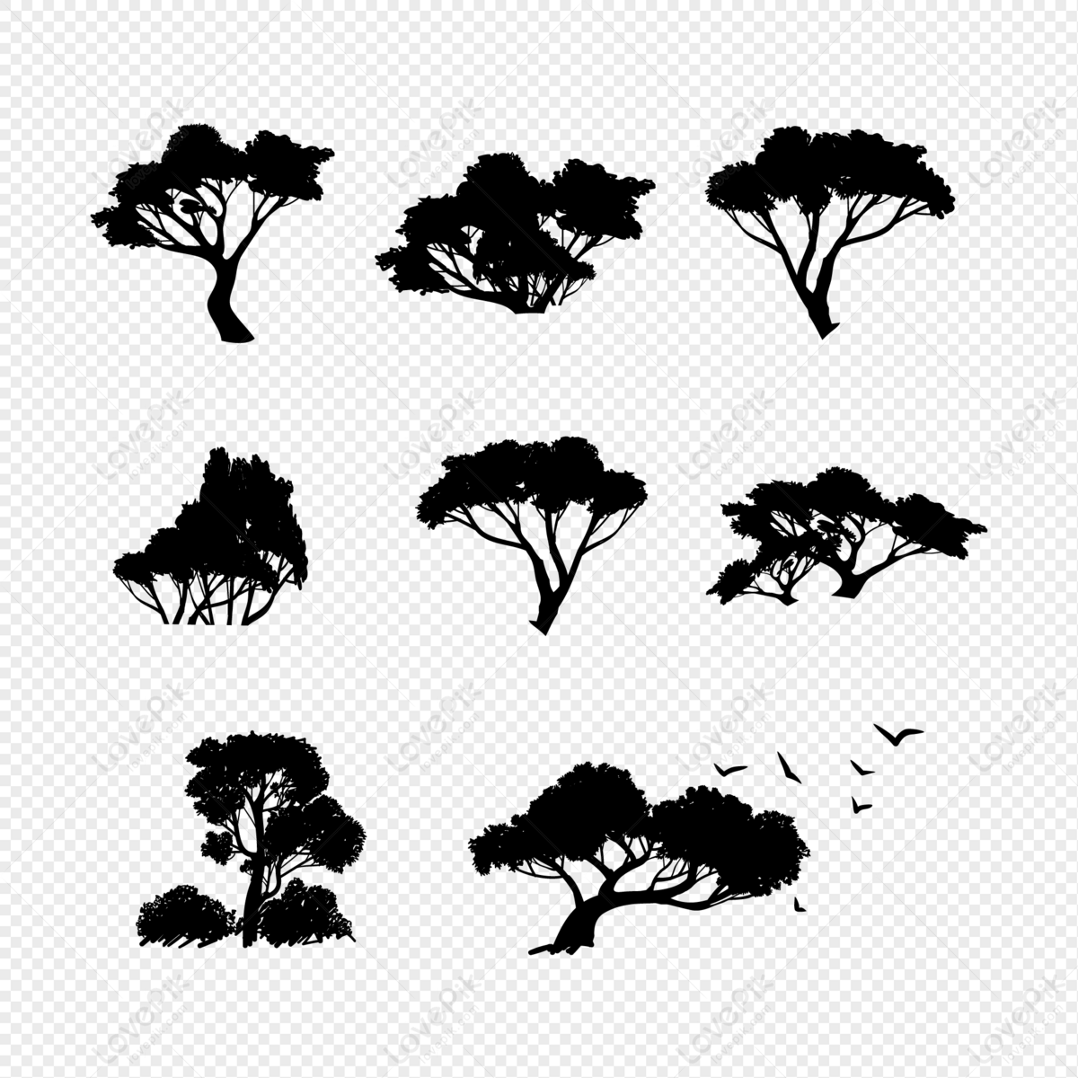 Vector tree silhouette, tree, shapes, vector silhouette png image