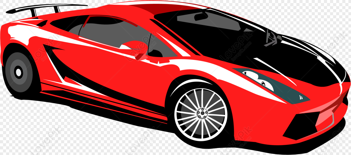 Vehicle red sports car vector element material, material, car material, red vector png hd transparent image