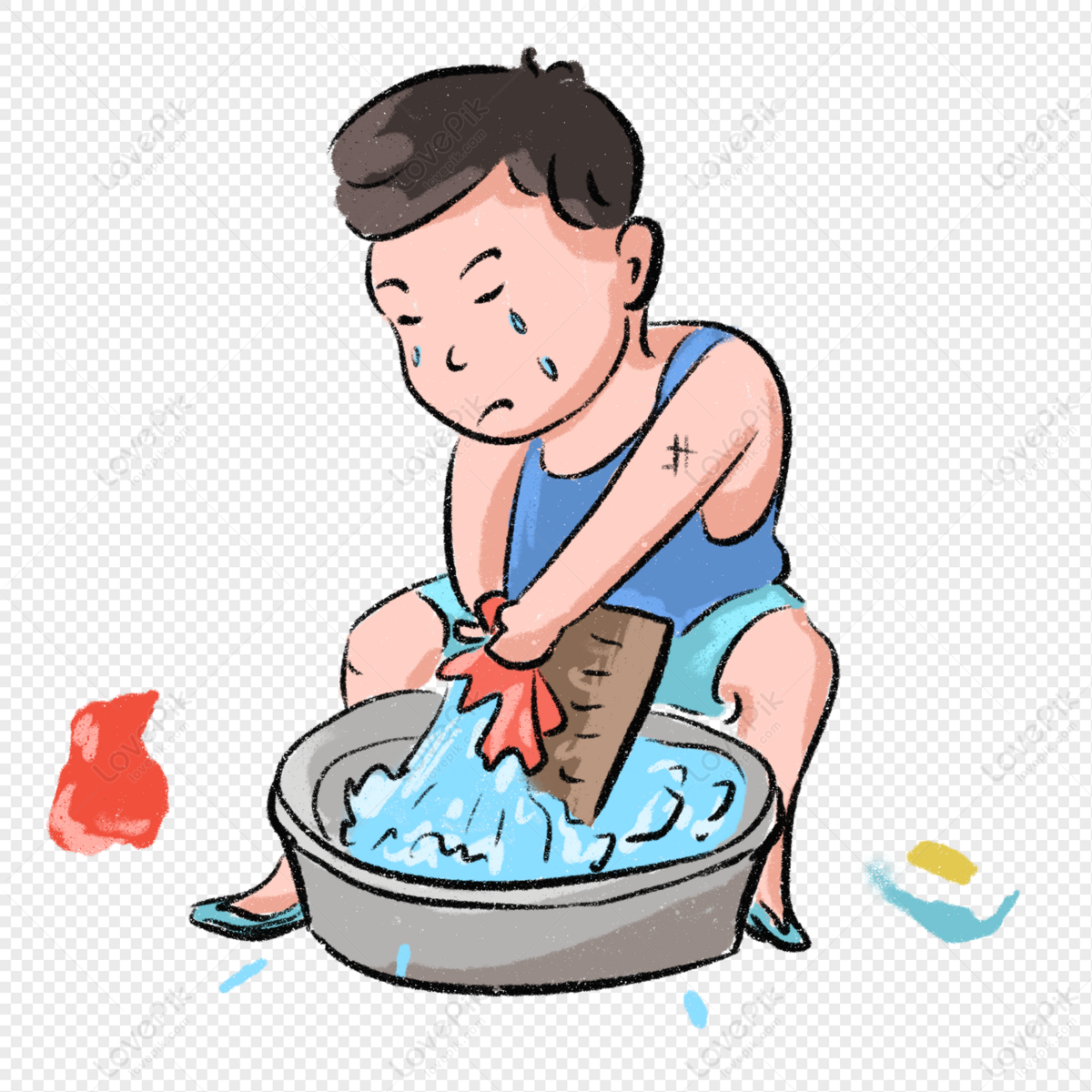Boy Washing Clothes Cartoon Free PNG And Clipart Image For Free Download -  Lovepik | 401274569