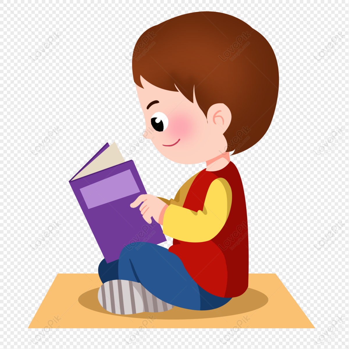 Cartoon Boy Reading A Book Cross Legged PNG Transparent Background And  Clipart Image For Free Download - Lovepik | 401272230