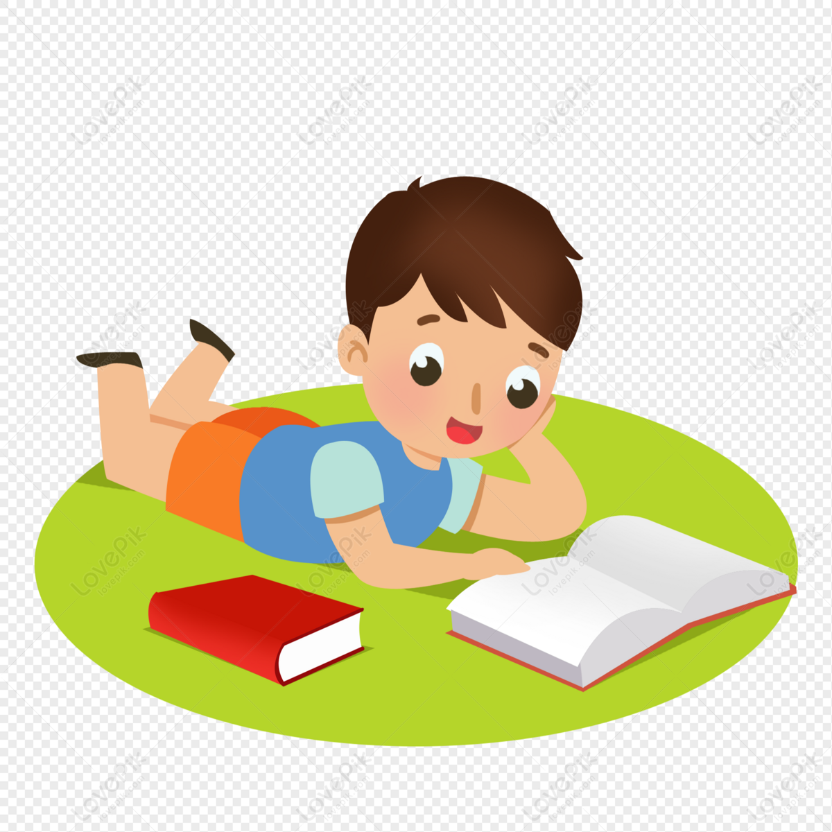 Cartoon Boy Reading A Book On The Grass PNG Free Download And Clipart Image  For Free Download - Lovepik | 401273403