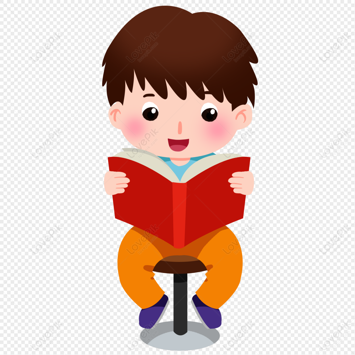 Cartoon Boy Sitting On A Chair Reading A Book PNG White Transparent And  Clipart Image For Free Download - Lovepik | 401272062