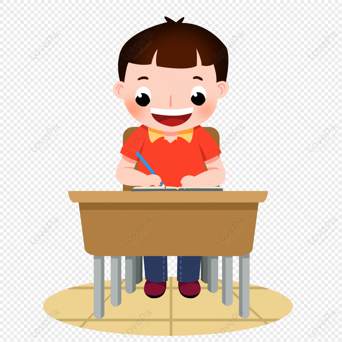 Cartoon cute boy writing homework illustration, and homework, desk, cute cartoon png free download