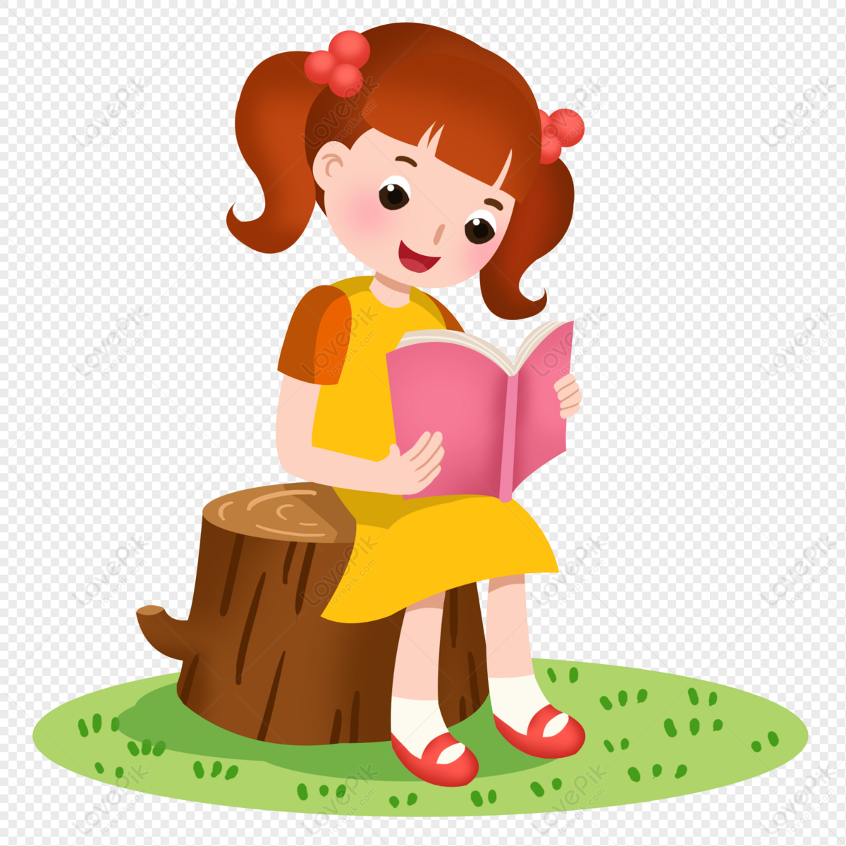 Cartoon Girl Reading Book Illustration PNG Image And Clipart Image For Free  Download - Lovepik | 401272088