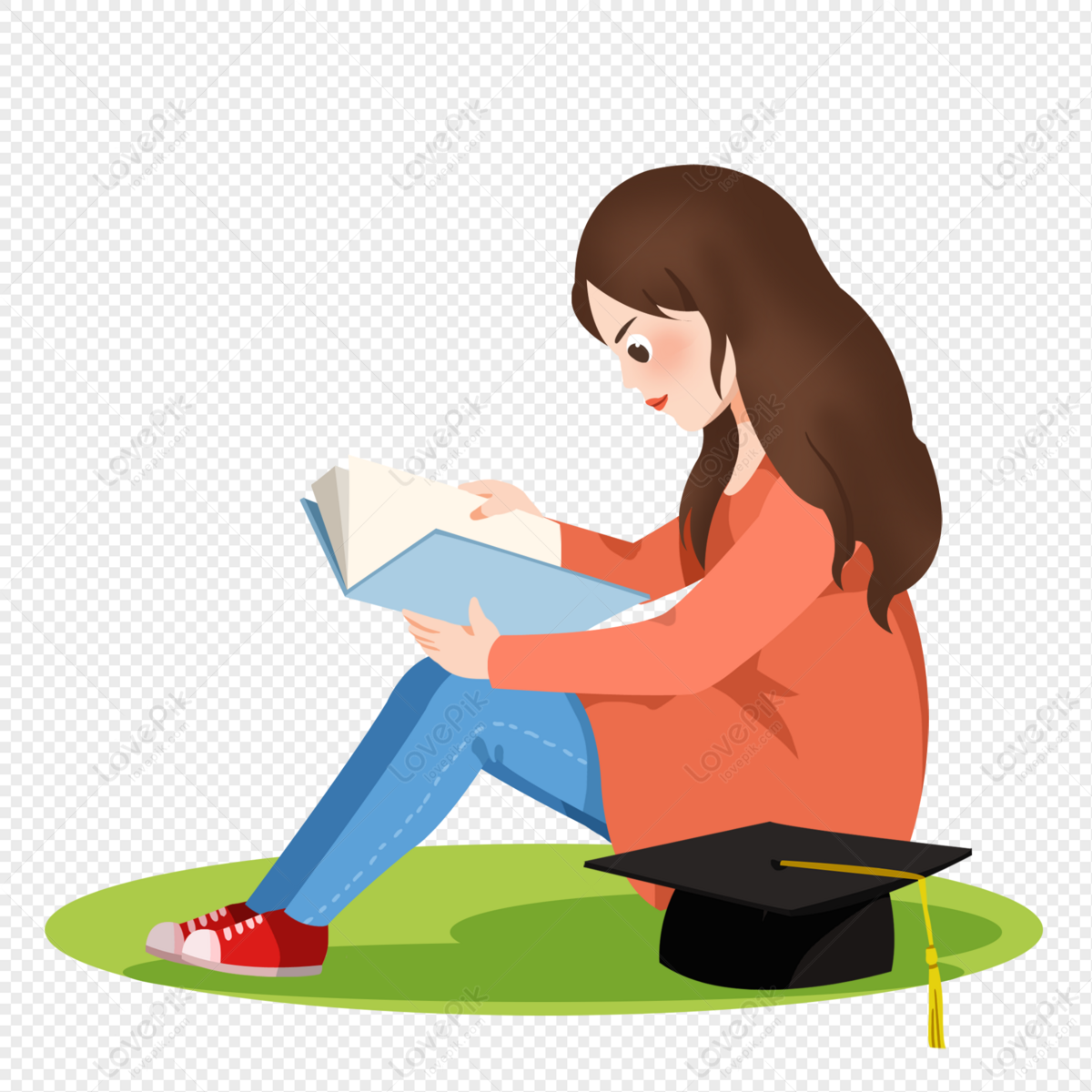 Cartoon Graduate Girl Reading Book PNG Image Free Download And Clipart  Image For Free Download - Lovepik | 401288691
