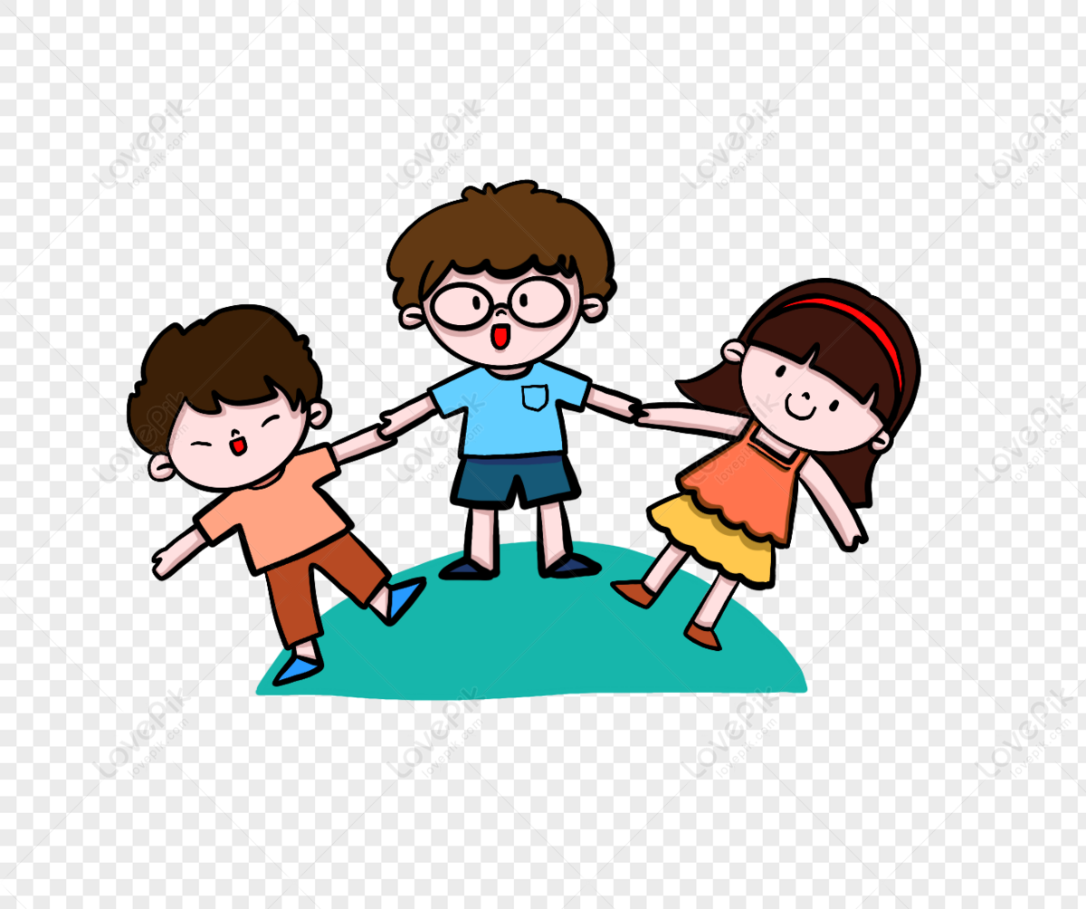 Cartoon Hand Drawn Cute Kids Holding Hands And Making Fun Games PNG Image  And Clipart Image For Free Download - Lovepik | 401272348
