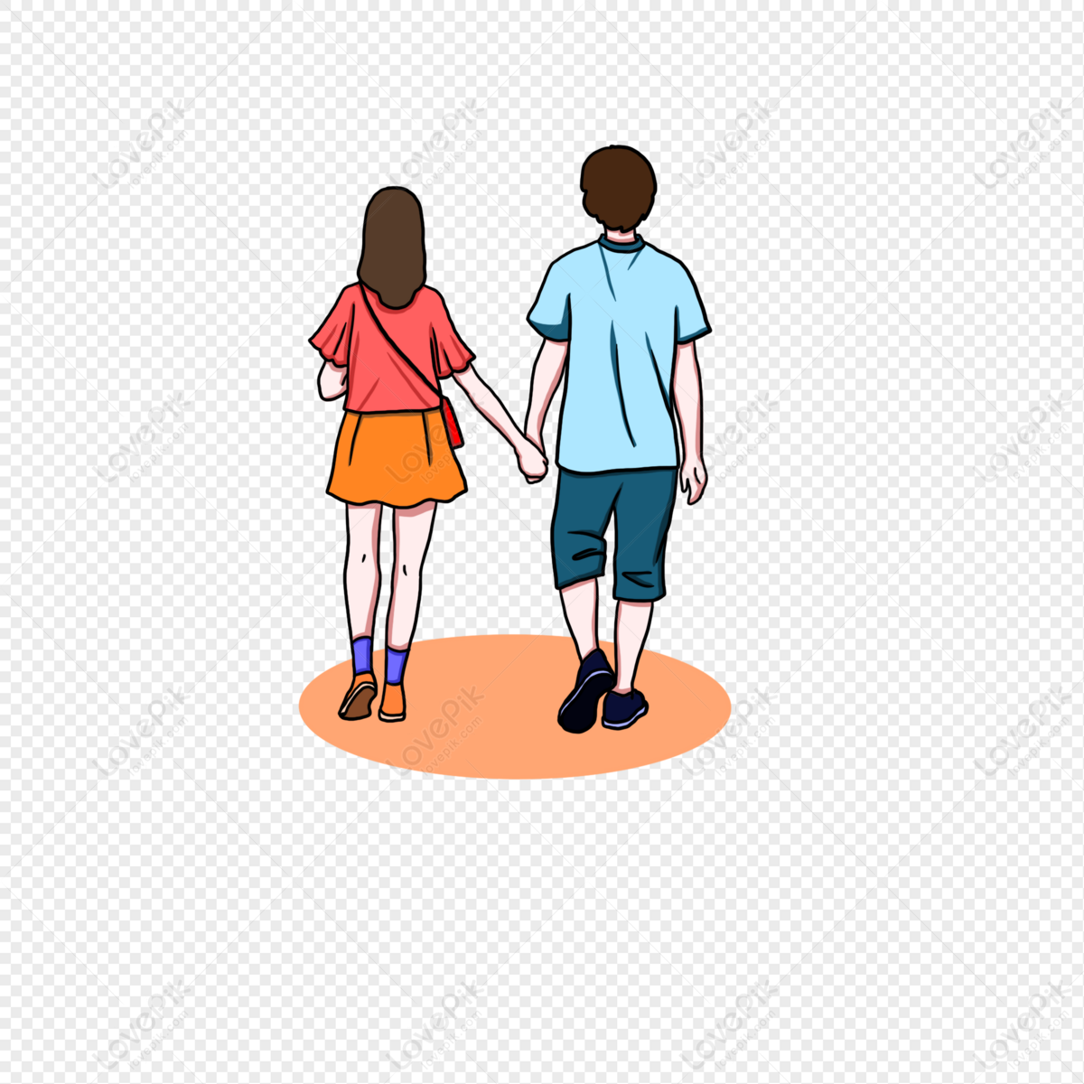 Cartoon Hand Drawn Happy Couple Holding Hands Romantic Back PNG Picture And  Clipart Image For Free Download - Lovepik | 401272585