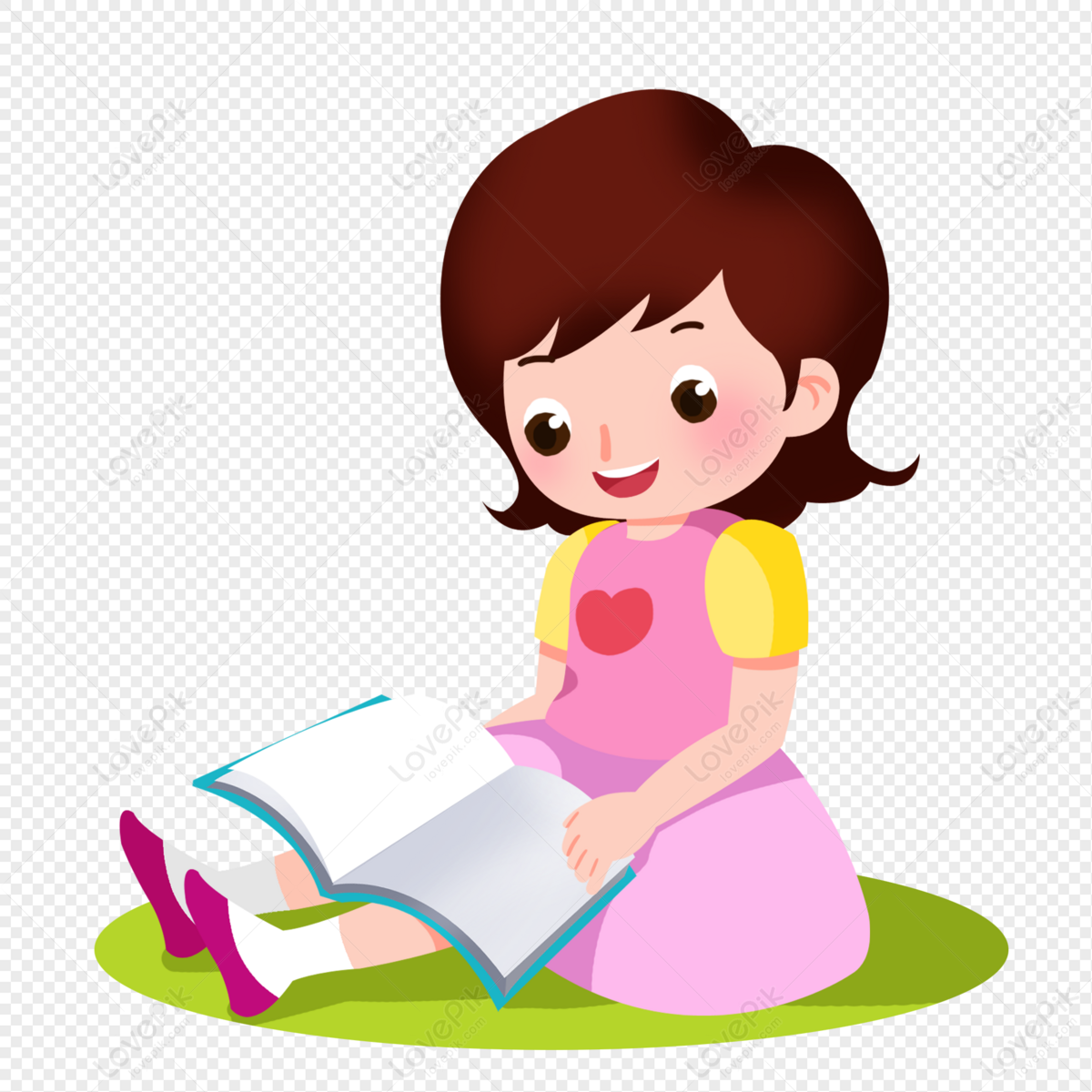 Cartoon Pink Dress Girl Reading Book Free PNG And Clipart Image For Free  Download - Lovepik | 401272269