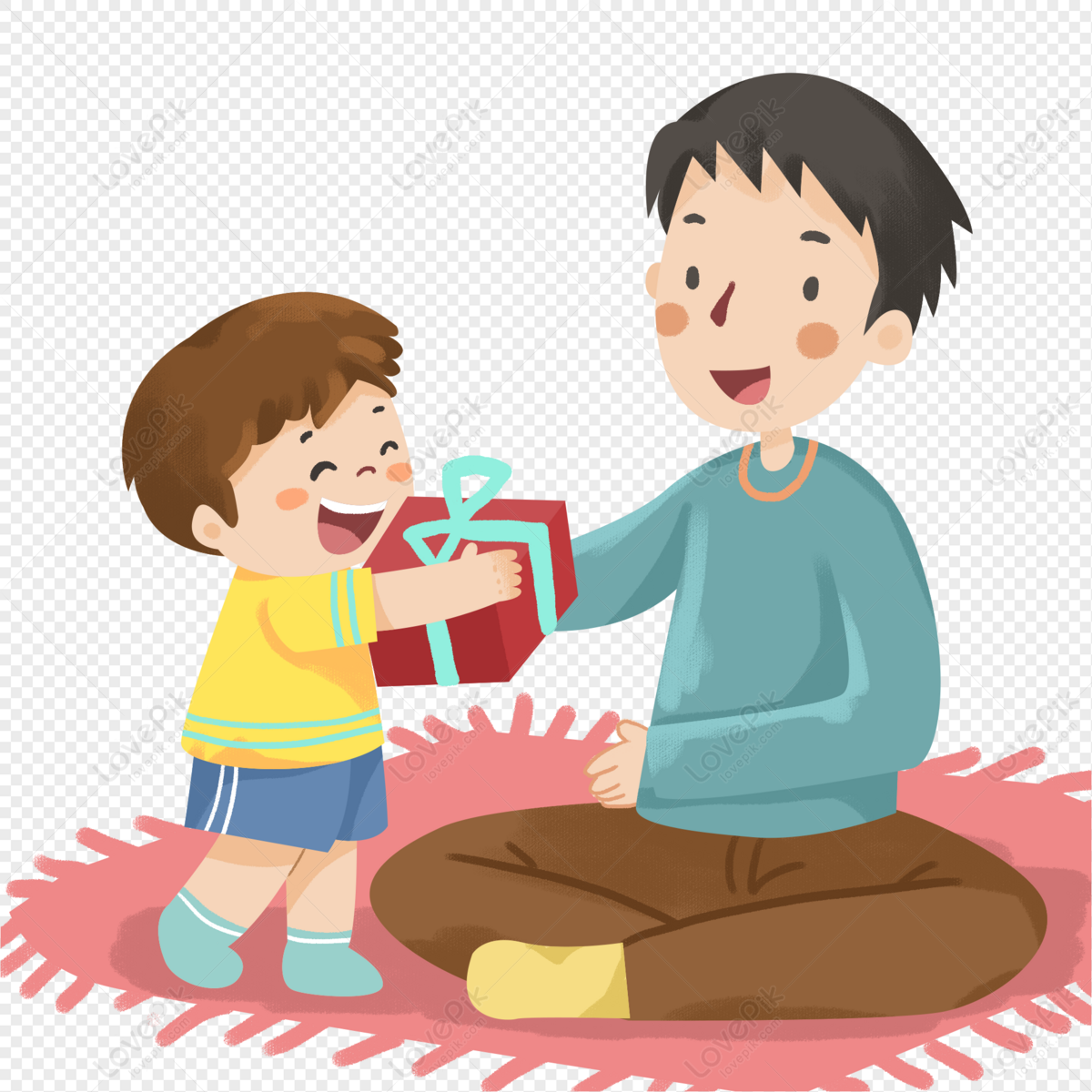 Hand Drawn Cartoon Little Boy Giving A Gift To Dad PNG White Transparent  And Clipart Image For Free Download - Lovepik | 401210102