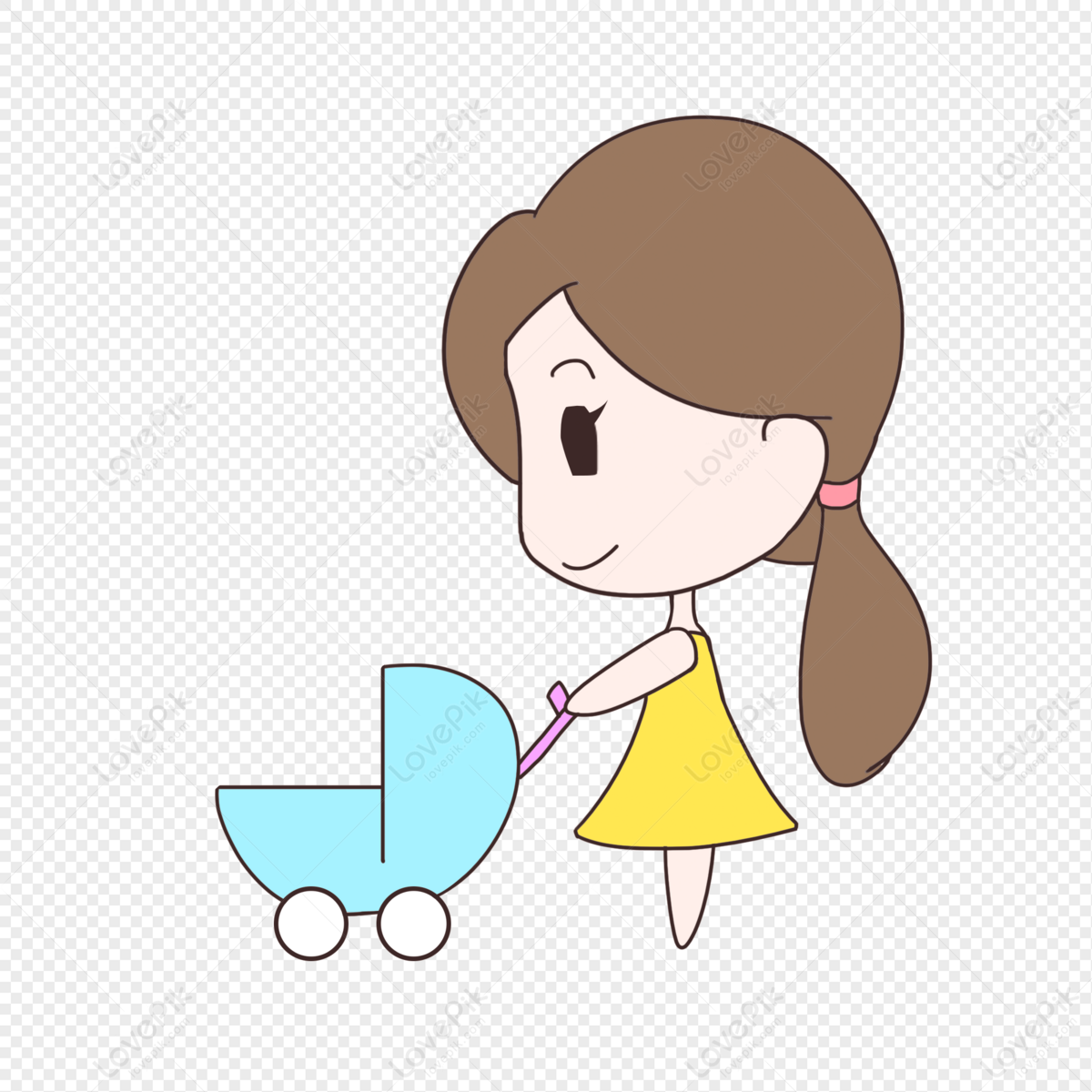 Hand Drawn Cartoon Mothers Day Pushing Baby Stroller Free PNG And Clipart  Image For Free Download - Lovepik | 401220579