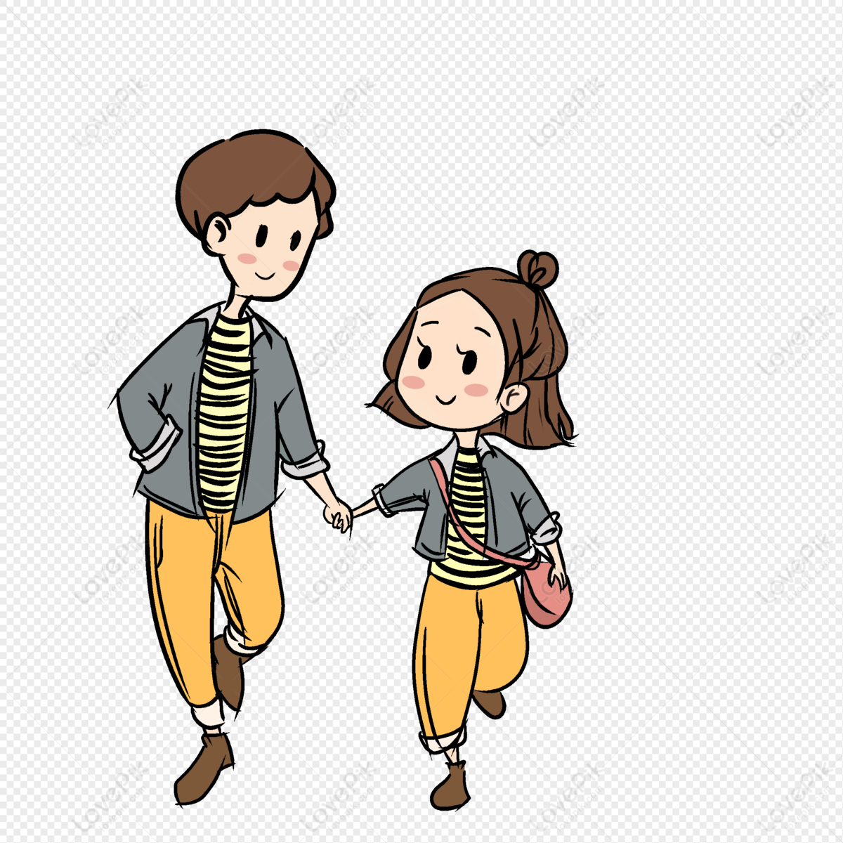 Hand Drawn Happy Cartoon Couple Holding Hands Free PNG And Clipart Image  For Free Download - Lovepik | 401176709
