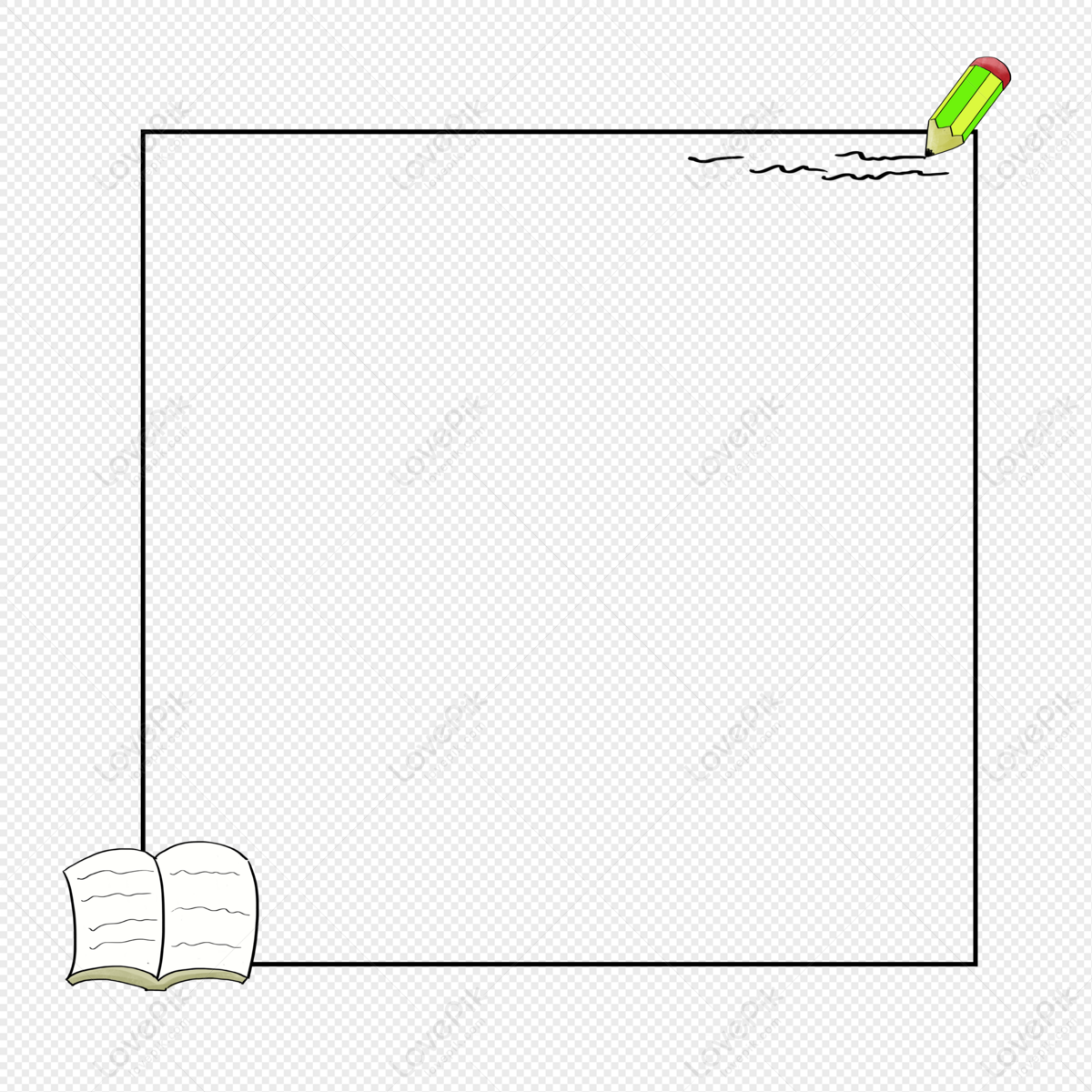 Hand-painted book pencil border png free material, material, book, free materials png transparent background