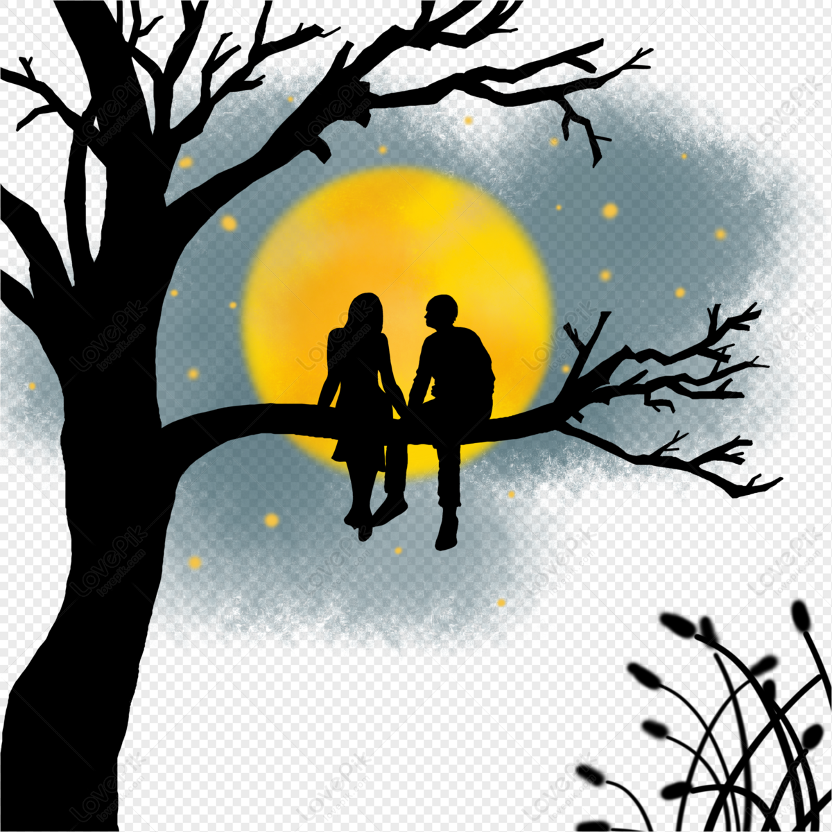 Night couple silhouette, 520, night, couple png image