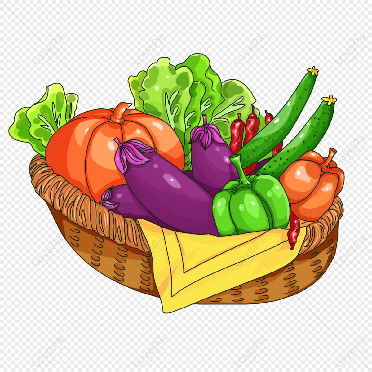 drawing of vegetables in basket - Clip Art Library
