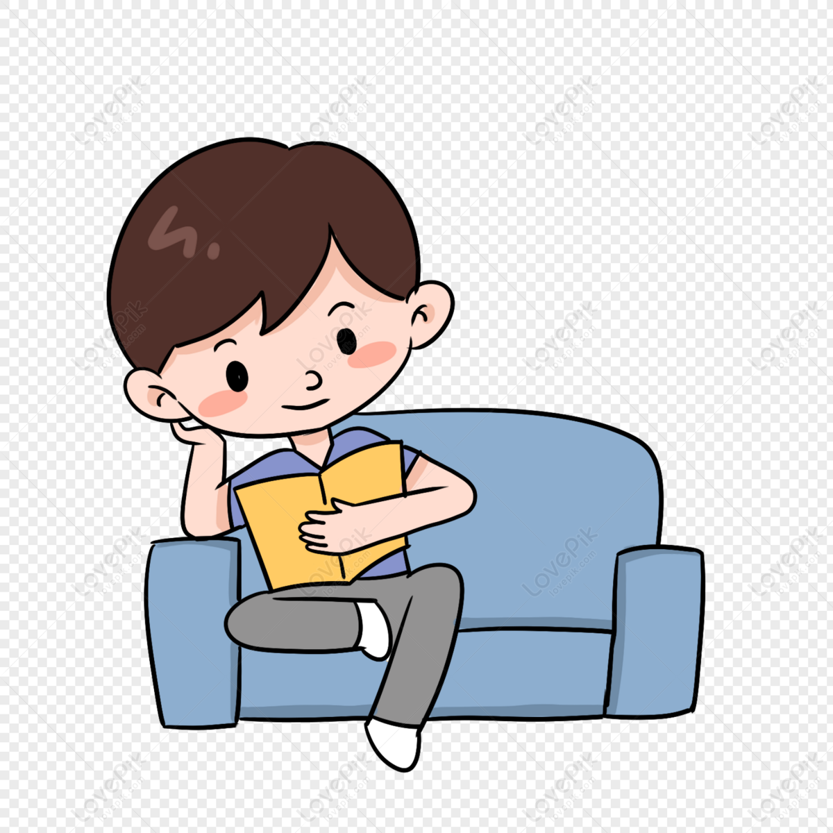 Cartoon Boy Sitting On Sofa Reading Book PNG Picture And Clipart Image For  Free Download - Lovepik | 401358755