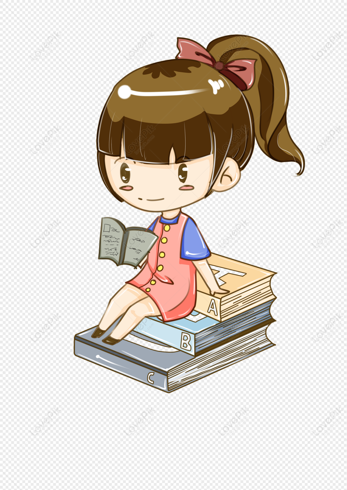 Girl reading a book. Ink and watercolor illustration Stock Photo - Alamy