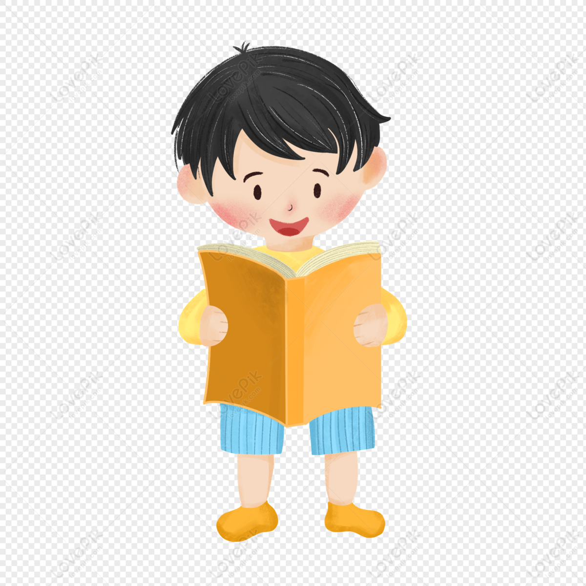 Cartoon Little Boy Reading A Book PNG Free Download And Clipart Image For  Free Download - Lovepik | 401455763