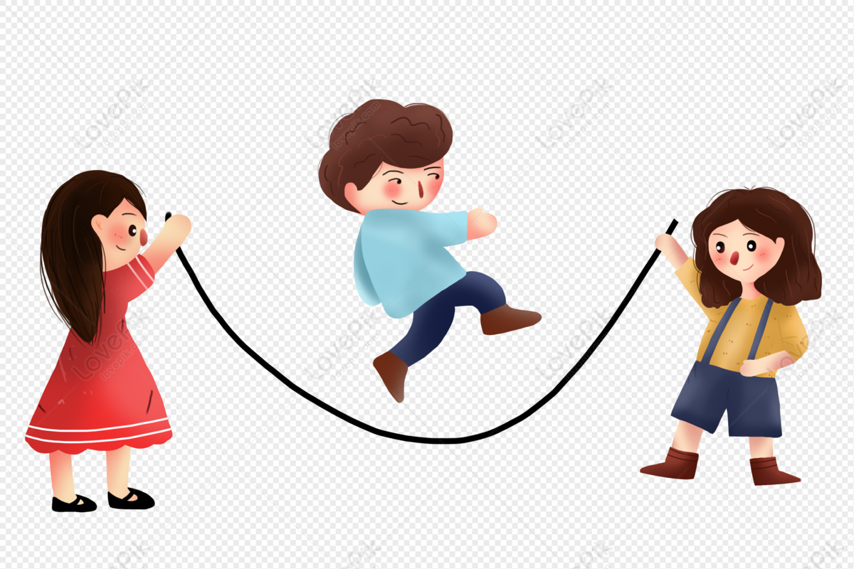 Niños jugando a saltar a la cuerda, jugar a saltar cuerdas de dibujos  animados, saltar niño, juego, niño, gente png