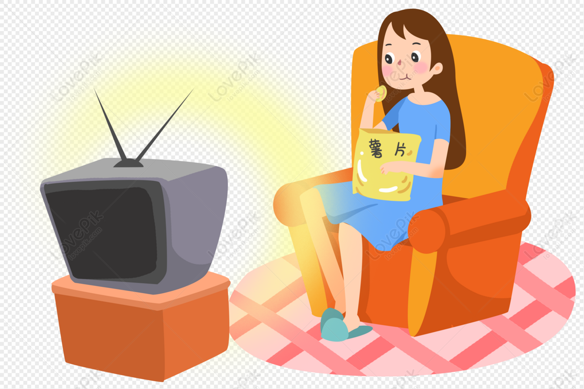Girl Sitting And Eating Snacks Watching Tv PNG Image Free Download And  Clipart Image For Free Download - Lovepik | 401514151