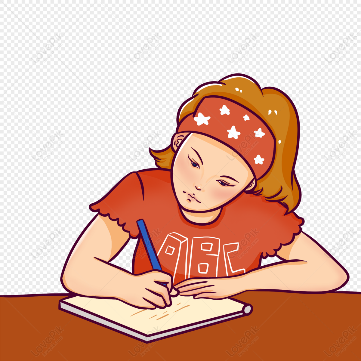 Girl writing homework, plan, work at home, writing girl png image