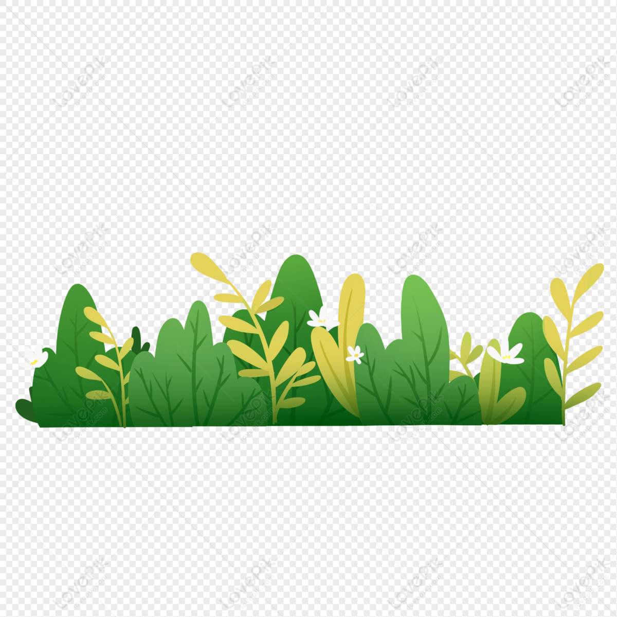 Hand Drawn Cartoon Green Cute Meadow Plant Flower Yellow PNG ...