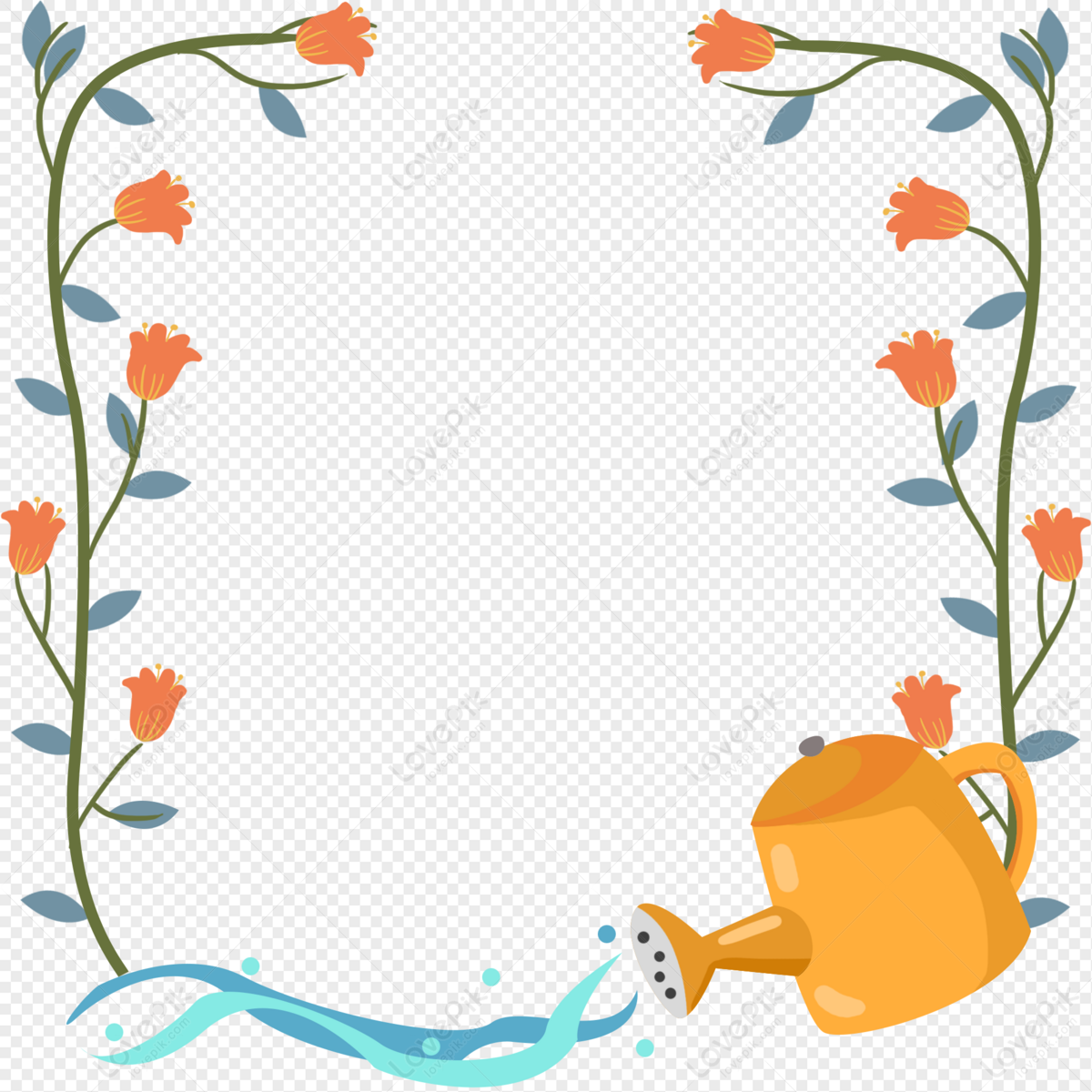 Hand Drawn Cartoon Kettle Flower Decorative Border Photo Frame PNG Free