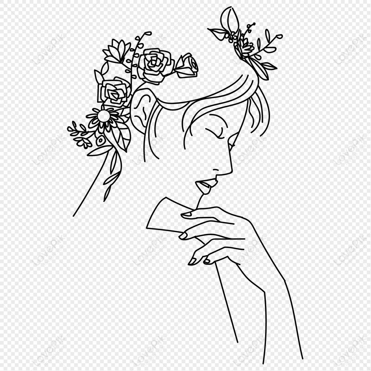 Valentines Day Line Drawing Girl Illustration PNG Images | AI Free Download  - Pikbest