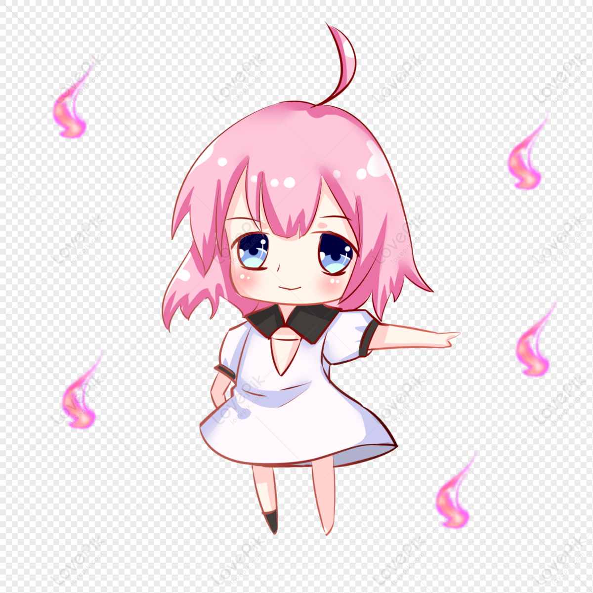 Q Version Of The Cute Character Pink Flame Girl Cute Anime Free PNG Image  And Clipart Image For Free Download - Lovepik | 401429158