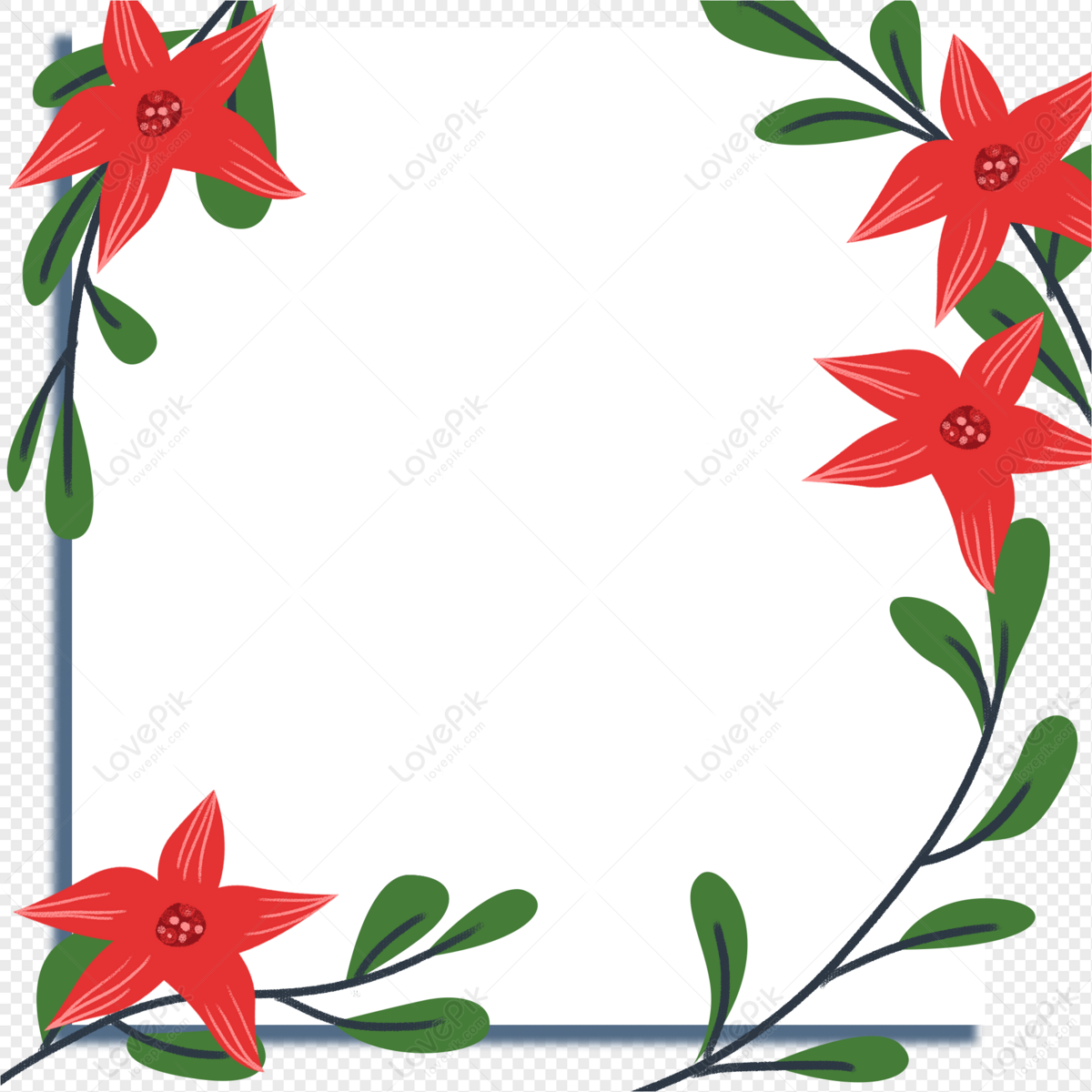 Red Flower Decorative Border Photo Frame PNG Transparent And ...