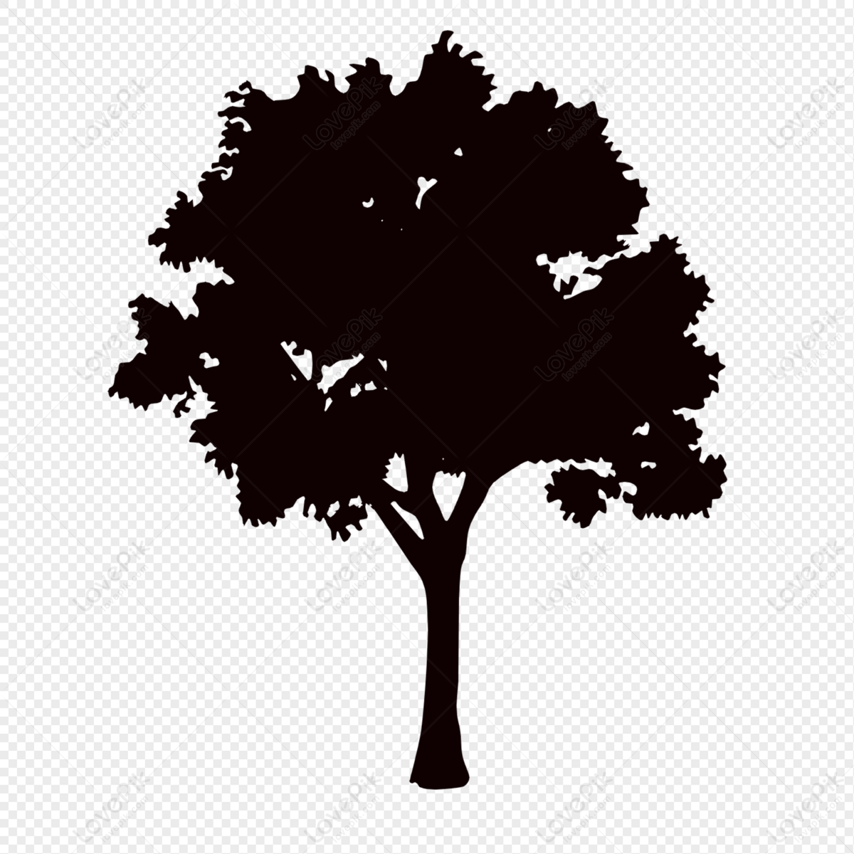 Tree silhouette, tree, black and white, natural png transparent background