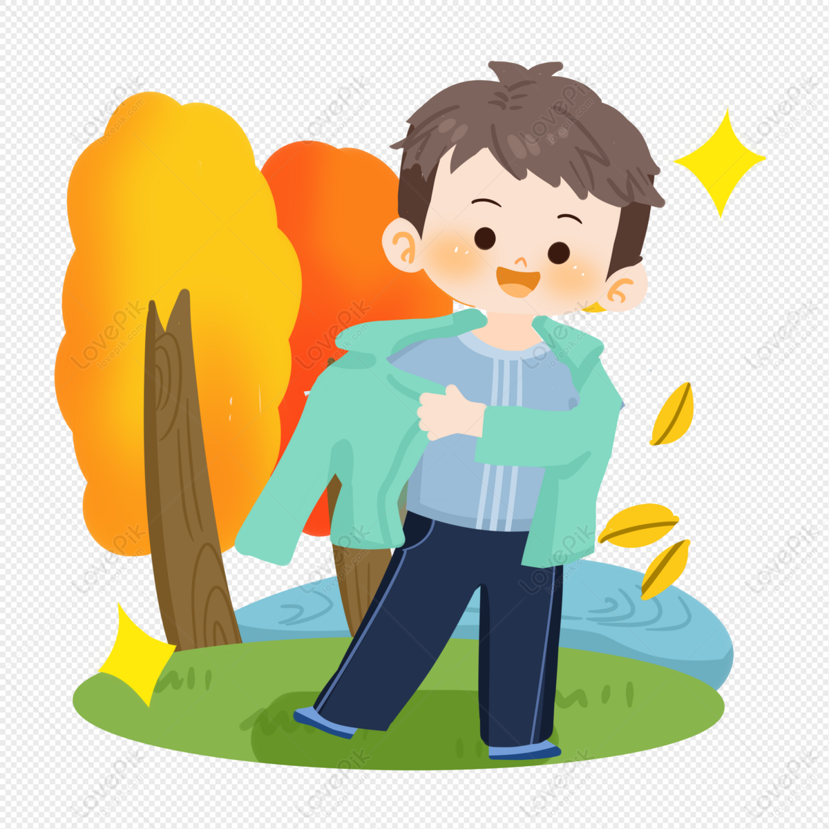Autumn Cartoon Boy Adding Clothes PNG Transparent Background And Clipart  Image For Free Download - Lovepik | 401571220