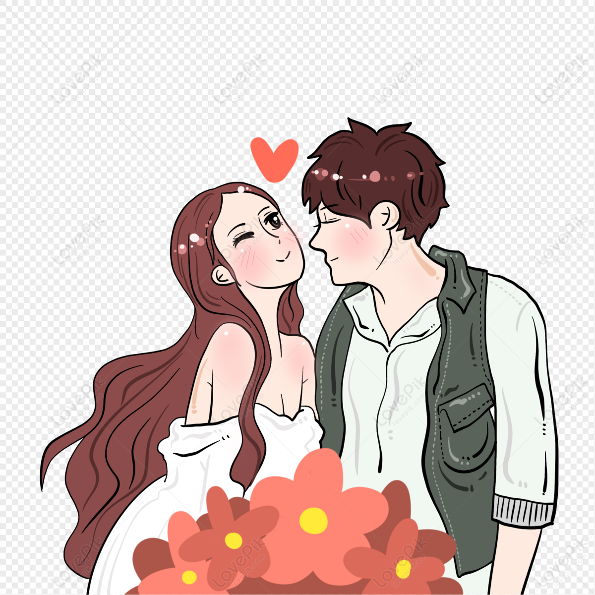 Cartoon Cute Couple Chinese Valentines Day Wedding Wedding PNG ...
