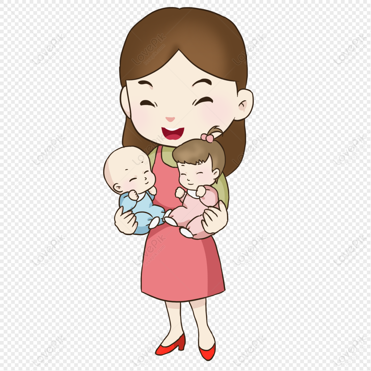 Cartoon Mother Holding Twins PNG Image Free Download And Clipart Image For  Free Download - Lovepik | 401565251
