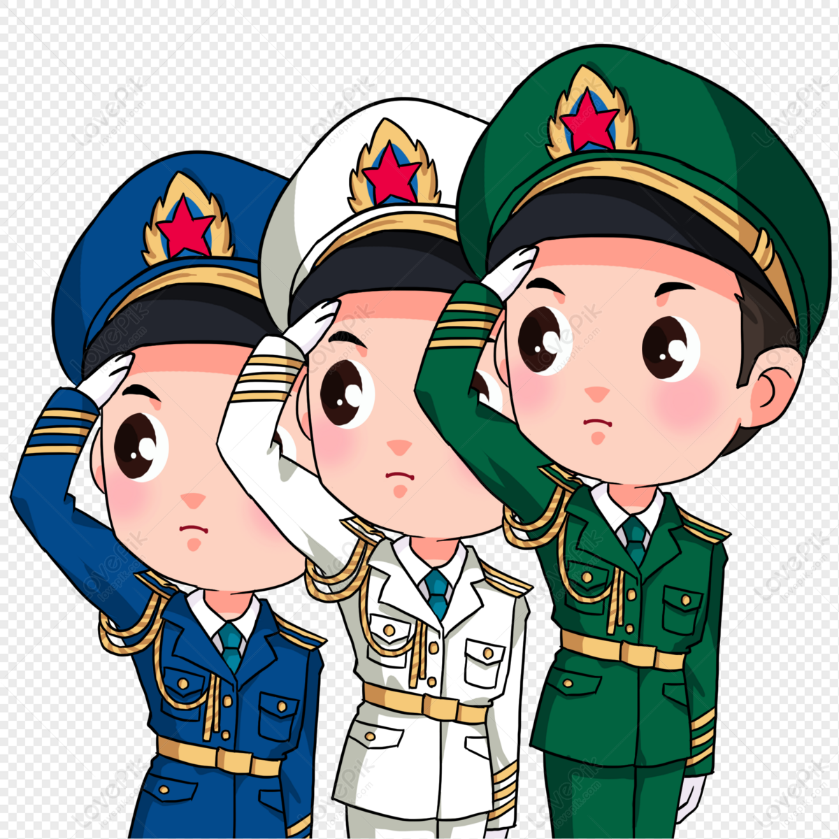 Saludo De Tres Guardias De Honor Del Ejército De Dibujos Animado PNG  Imágenes Gratis - Lovepik