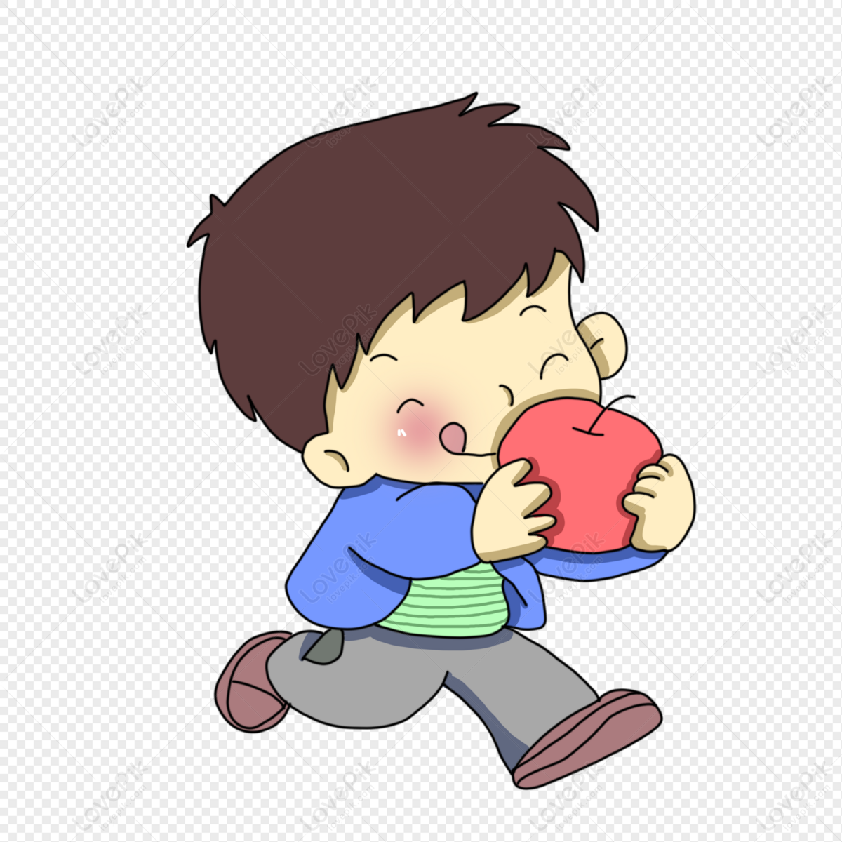 可爱的男孩手里拿着两个苹果插画图片素材_ID:429932865-Veer图库