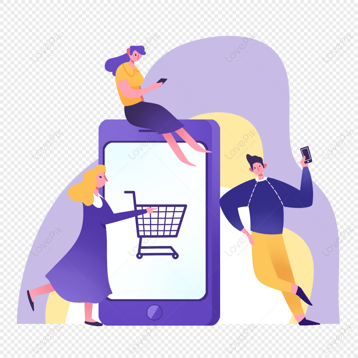 Online shopping vector elements, merchandising, shopping cart, vector shopping png free download