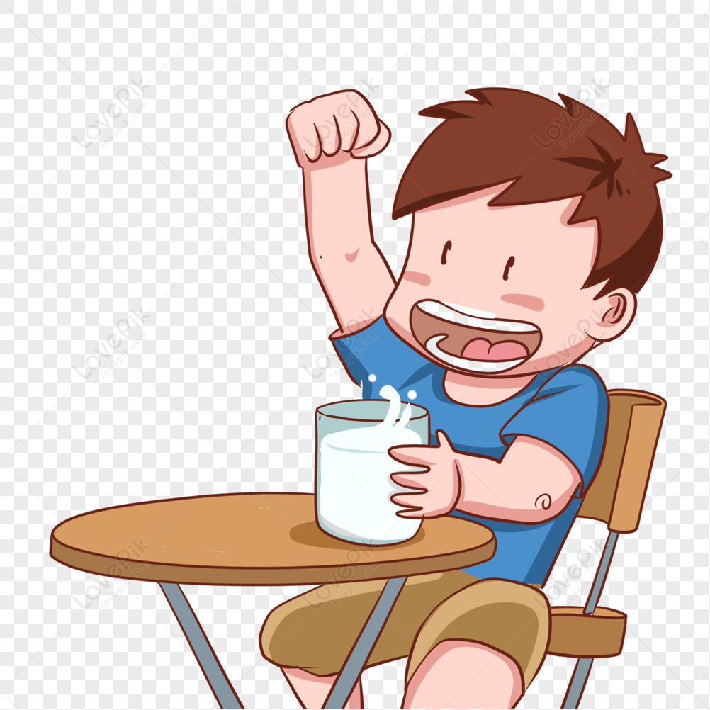 ภาพการ์ตูน เด็กชายกำลังนั่งและดื่มนม Png สำหรับการดาวน์โหลดฟรี - Lovepik