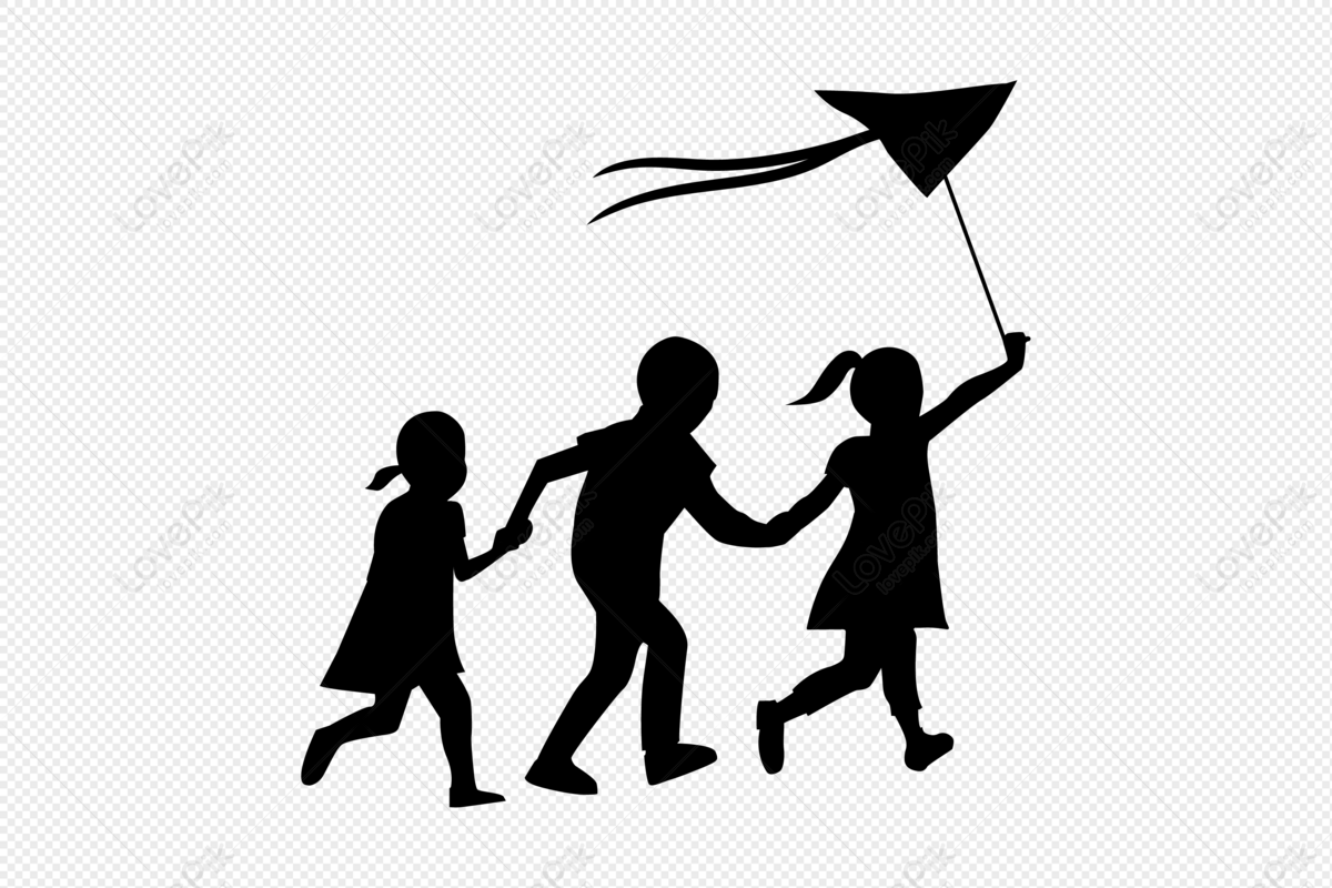 Childrens day playing kite running children silhouette, running, children, running children png free download
