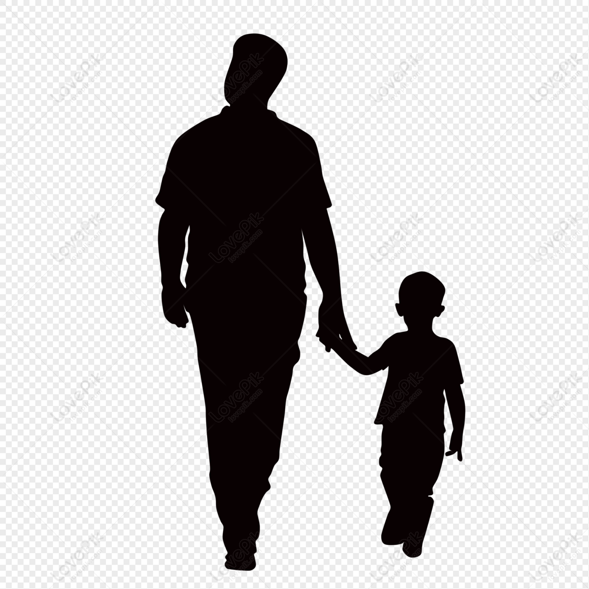 Father and child holding hands father's day silhouette, holding child, fatherly love, father holding png picture