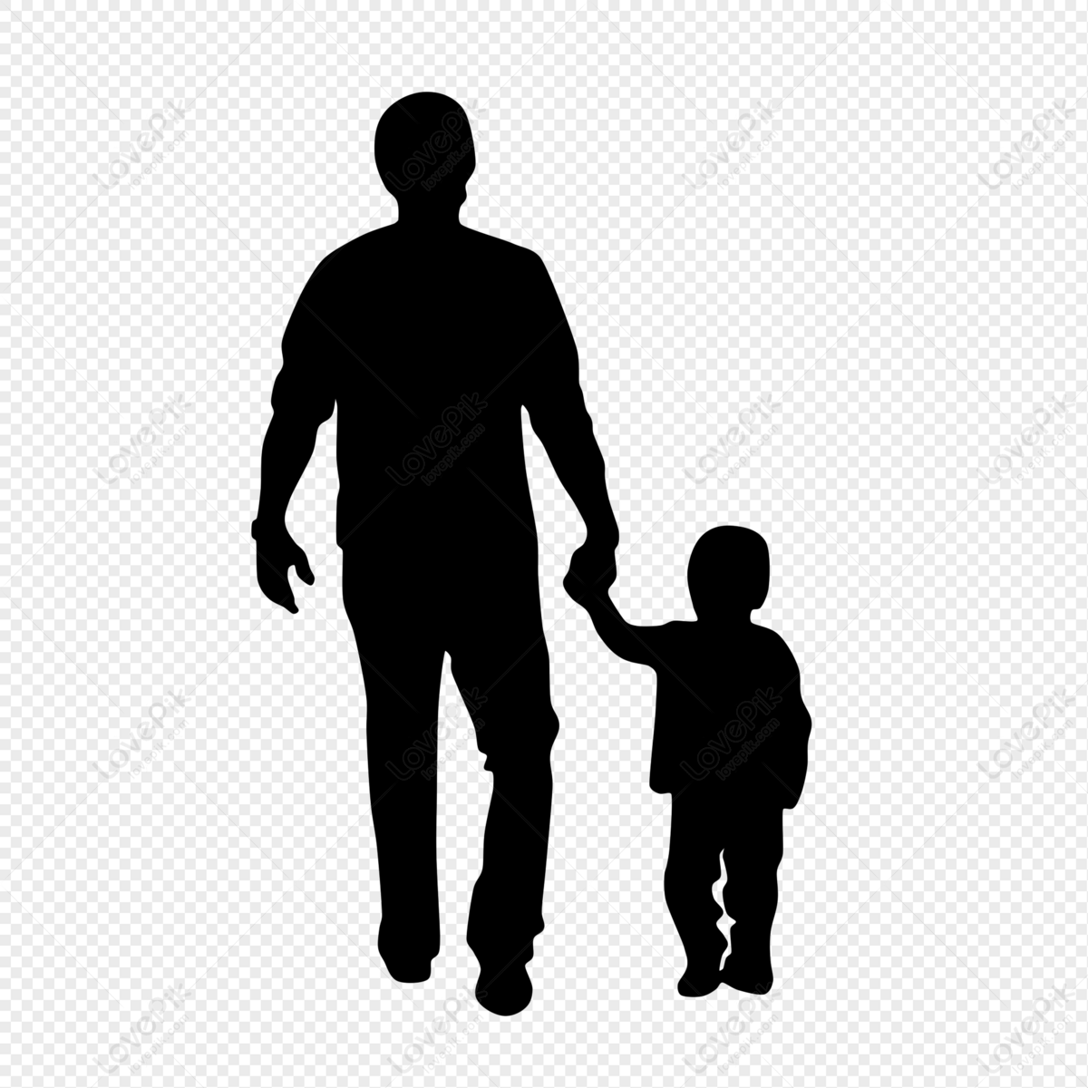 Отец и сын силуэт на прозрачном фоне