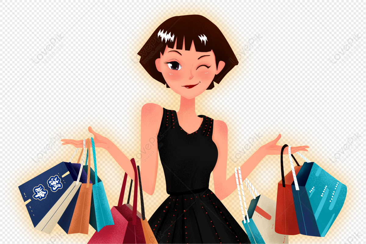 Woman is Holding Shopping Bags clipart. Free download transparent .PNG