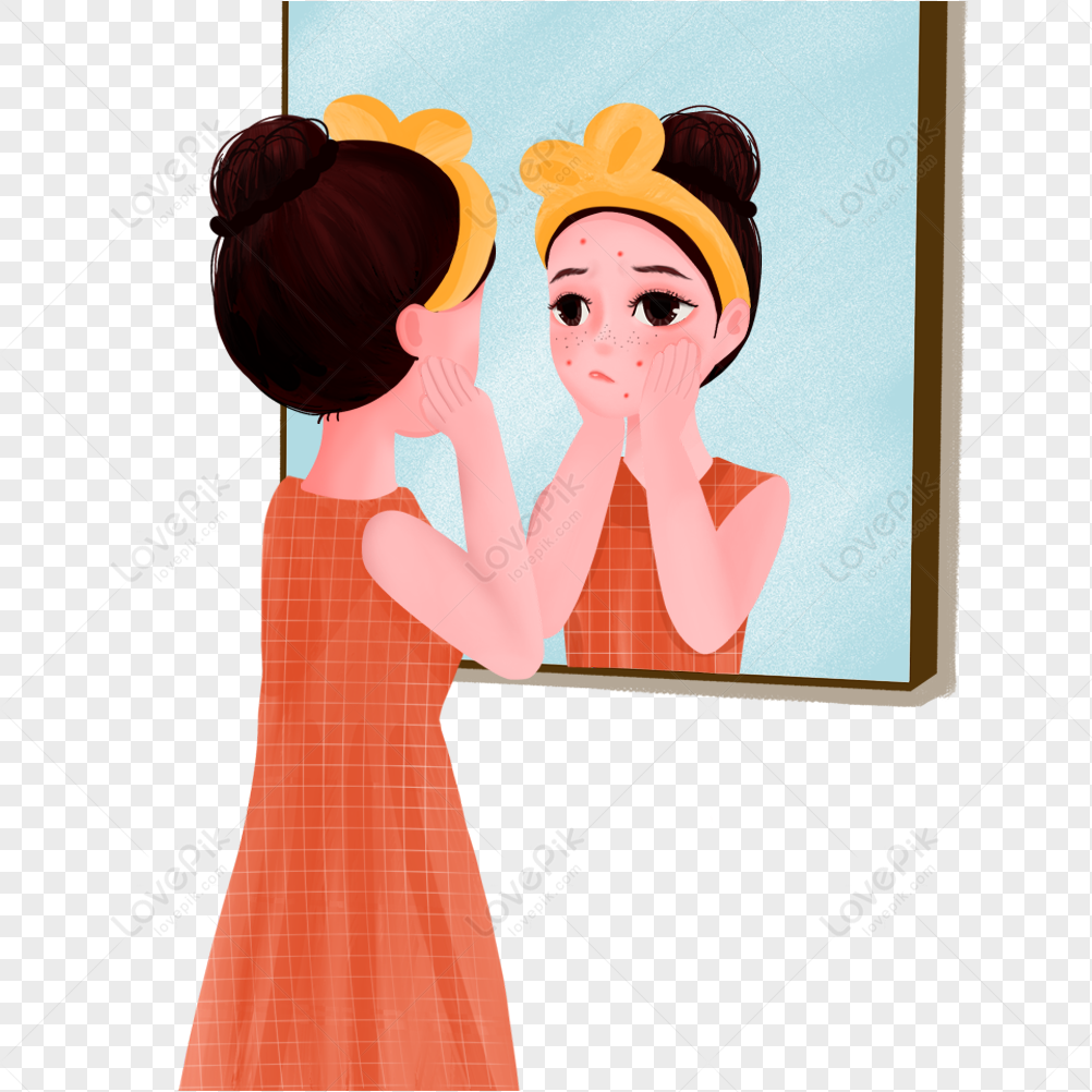 Girl With Acne Looking In The Mirror In The Bathroom PNG Hd Transparent  Image And Clipart Image For Free Download - Lovepik | 401775264