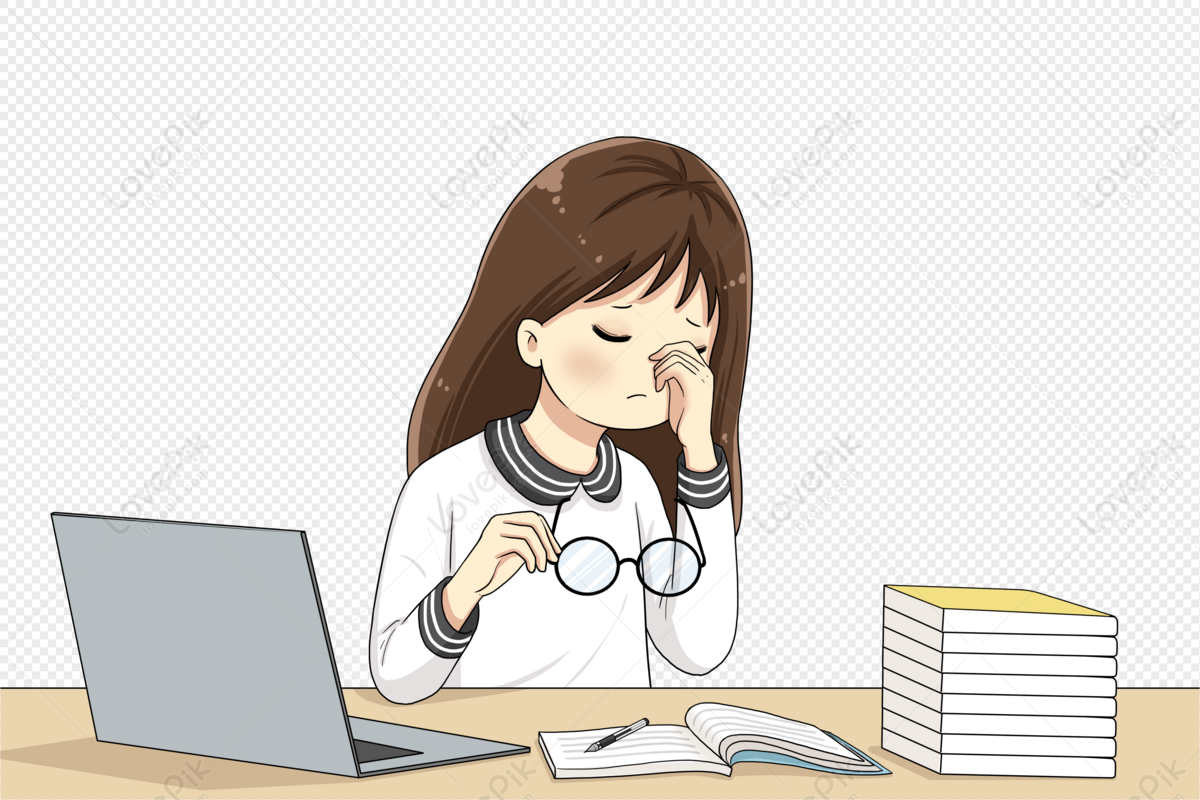 Girl with tired eyes in online class, eyes, online, study png picture